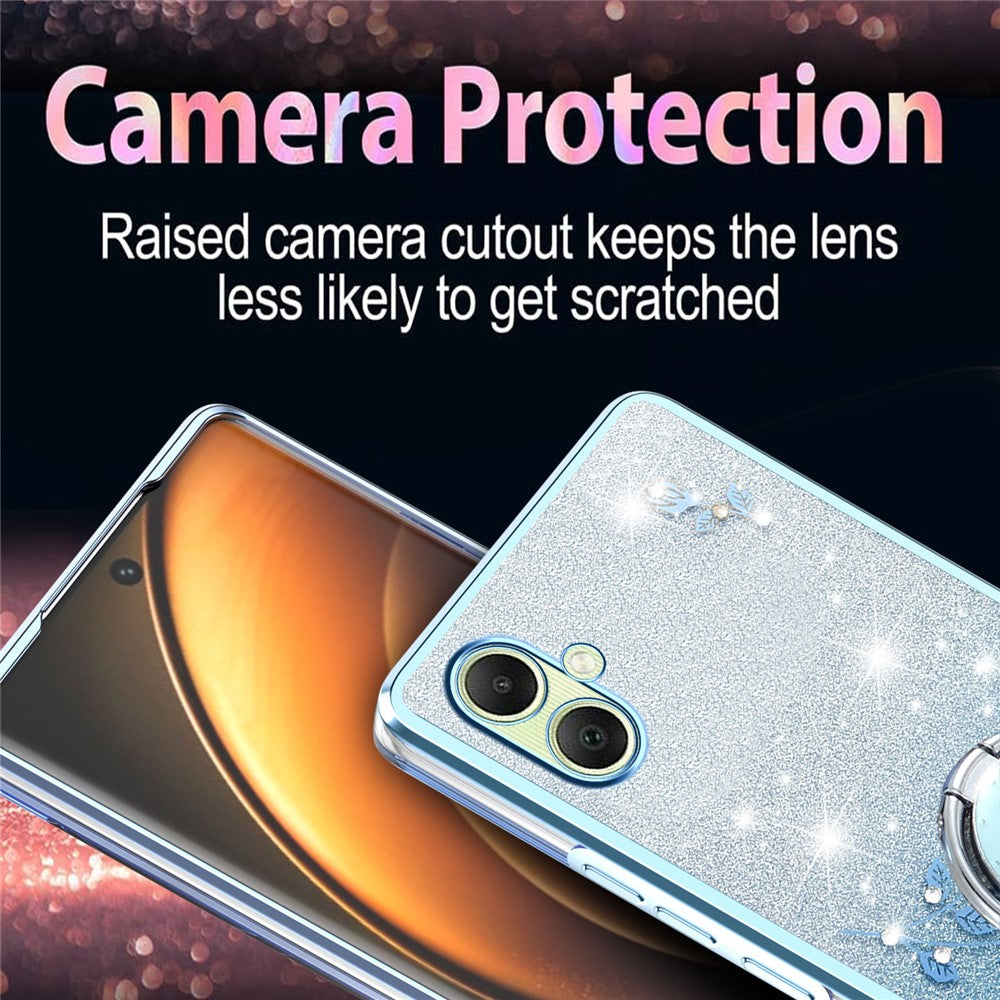 KADEM For Samsung Galaxy A08 5G / A08 4G / A07 4G Case Ring Kickstand TPU Flowers Phone Cover Gradient Glitter