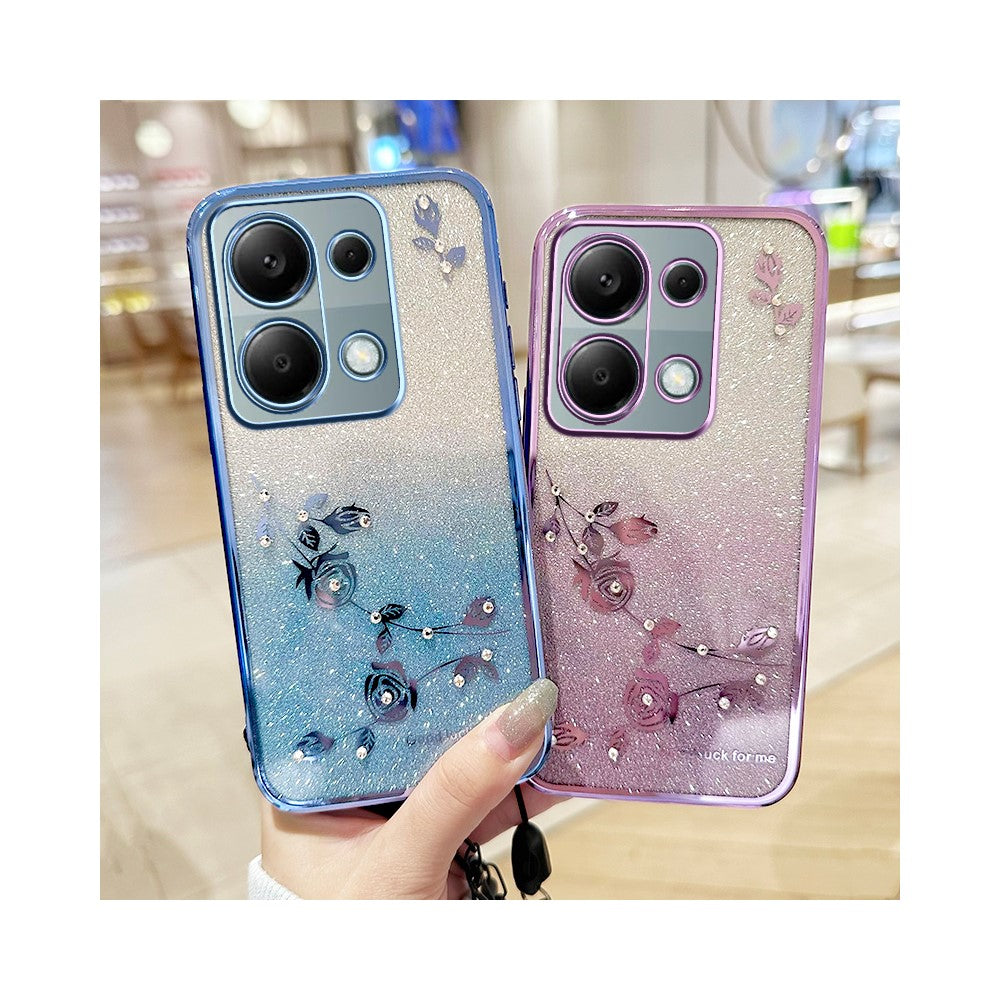 KADEM Phone Case For Xiaomi Redmi Note 13 Pro 4G / Note 14S 4G / Poco M6 Pro 4G , Flower Pattern TPU Gradient Cover with Lanyards