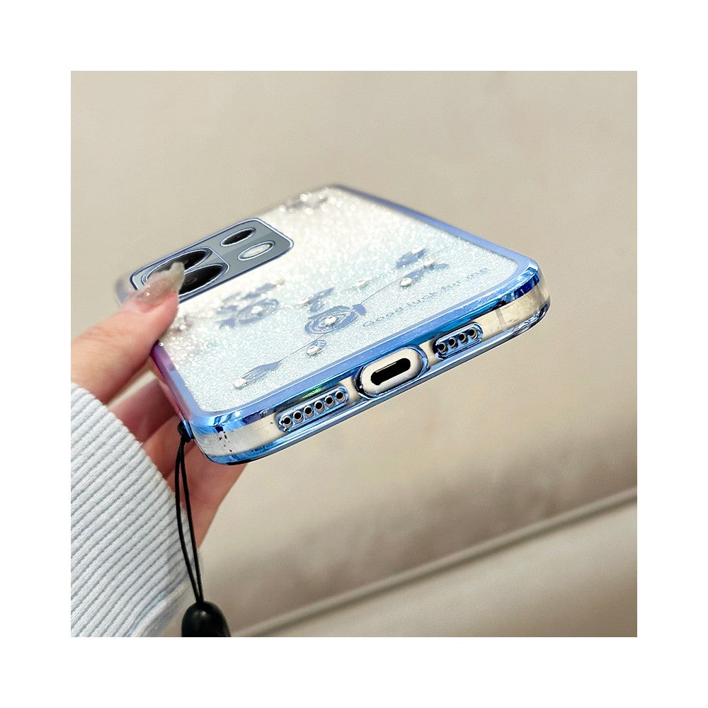 KADEM Phone Case For Xiaomi Redmi Note 13 Pro 4G / Note 14S 4G / Poco M6 Pro 4G , Flower Pattern TPU Gradient Cover with Lanyards