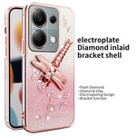 KADEM Phone Case For Xiaomi Redmi Note 13 Pro 4G / Note 14S 4G / Poco M6 Pro 4G , Dragonfly Kickstand TPU Flowers Glitter Cover
