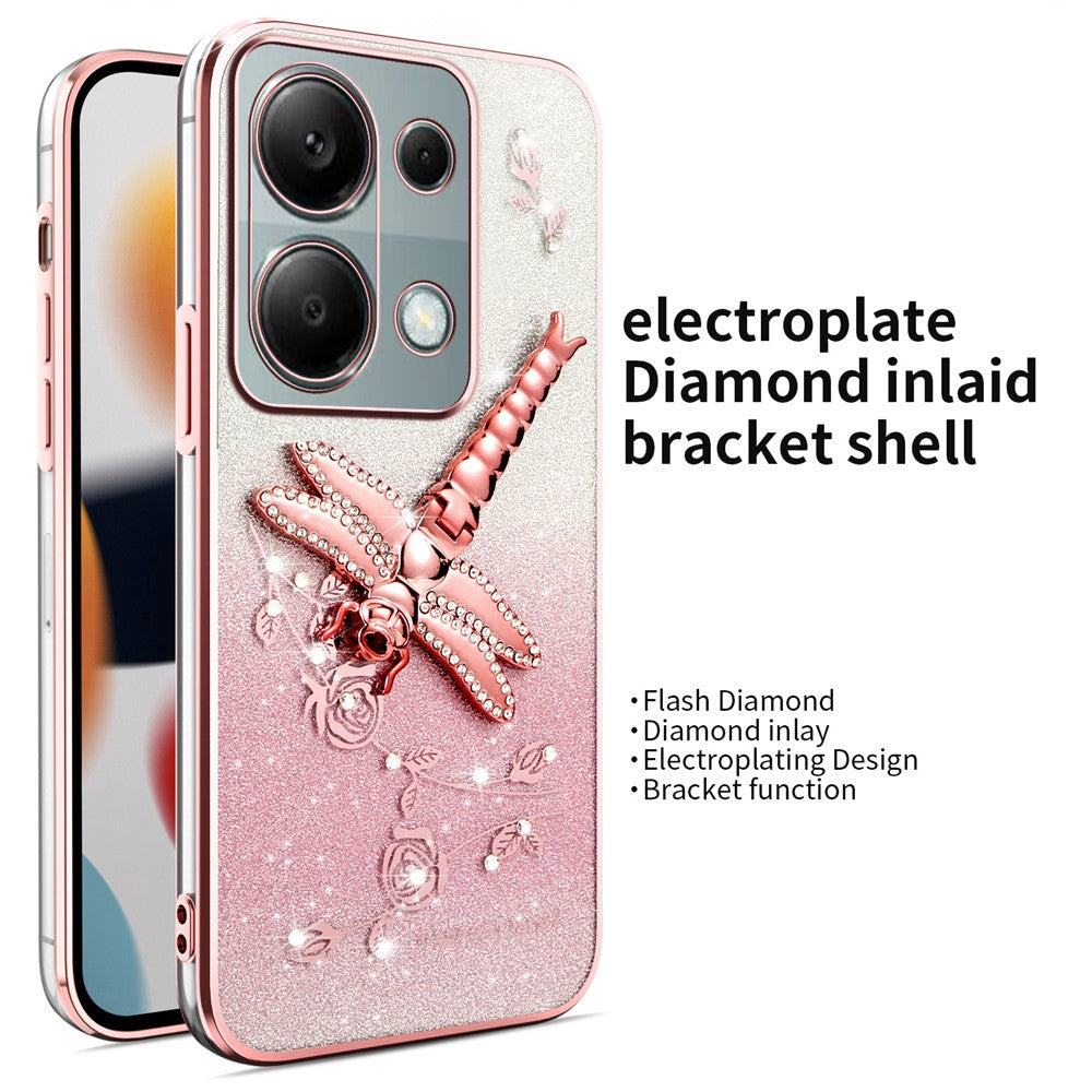 KADEM Phone Case For Xiaomi Redmi Note 13 Pro 4G / Note 14S 4G / Poco M6 Pro 4G , Dragonfly Kickstand TPU Flowers Glitter Cover