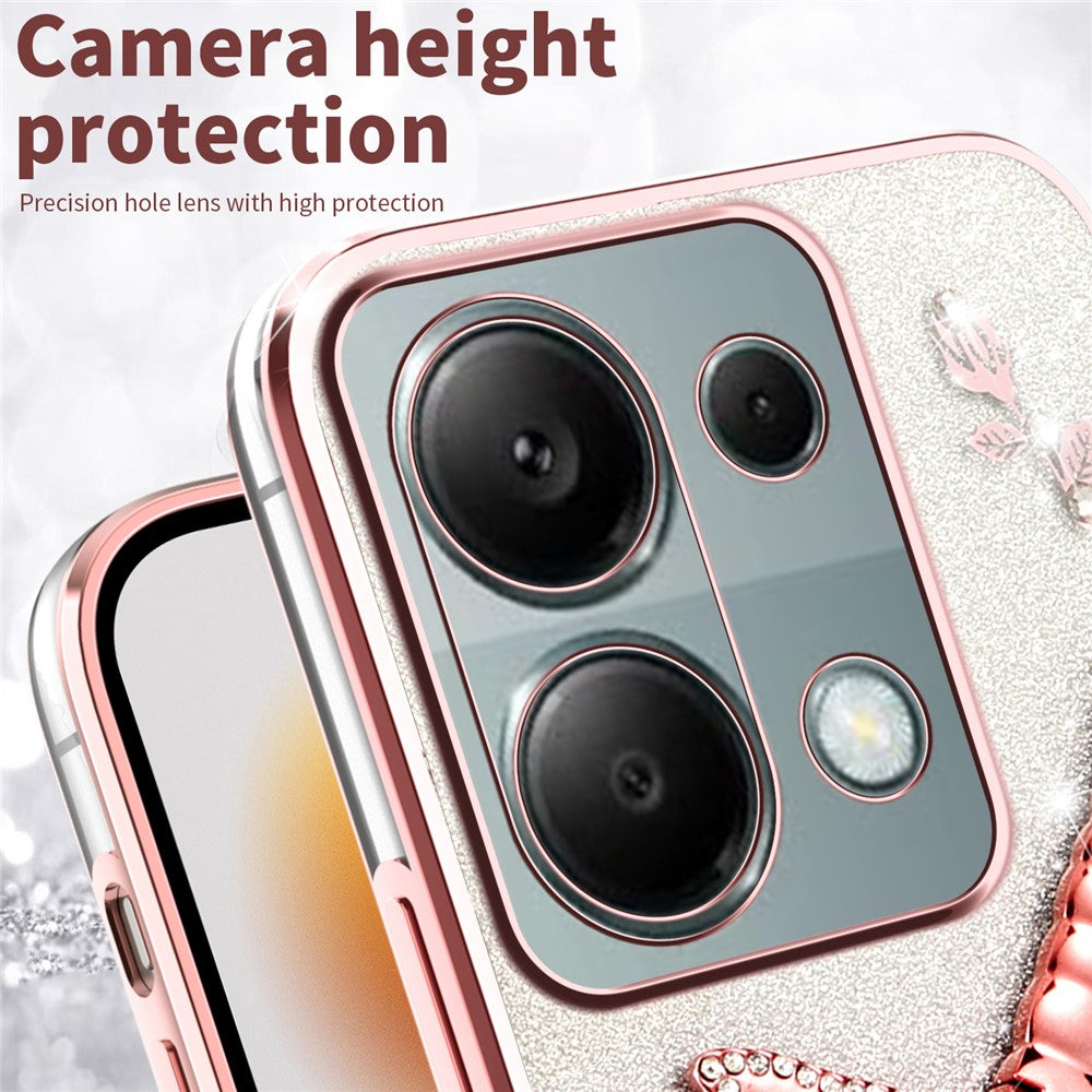 KADEM Phone Case For Xiaomi Redmi Note 13 Pro 4G / Note 14S 4G / Poco M6 Pro 4G , Dragonfly Kickstand TPU Flowers Glitter Cover