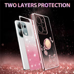 KADEM For Xiaomi Redmi Note 13 Pro 4G / Note 14S 4G / Poco M6 Pro 4G Case Ring Kickstand TPU Flowers Phone Cover Gradient Glitter