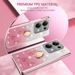 KADEM For Xiaomi Redmi Note 13 Pro 4G / Note 14S 4G / Poco M6 Pro 4G Case Ring Kickstand TPU Flowers Phone Cover Gradient Glitter