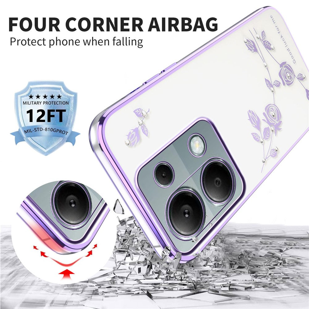 KADEM Phone Case For Xiaomi Redmi Note 13 Pro 4G / Note 14S 4G / Poco M6 Pro 4G , Flower Rhinestone Decor TPU Cover