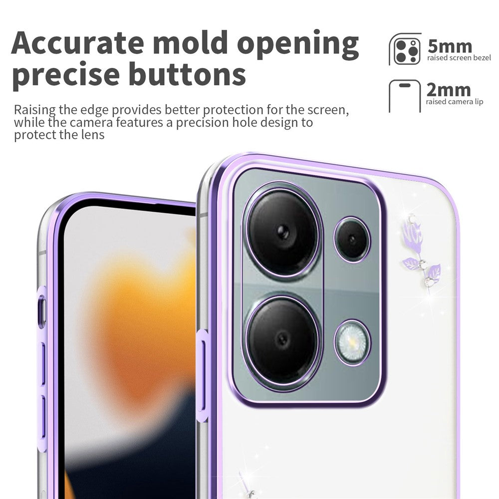 KADEM Phone Case For Xiaomi Redmi Note 13 Pro 4G / Note 14S 4G / Poco M6 Pro 4G , Flower Rhinestone Decor TPU Cover