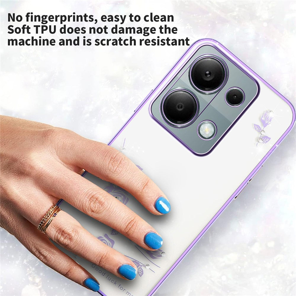 KADEM Phone Case For Xiaomi Redmi Note 13 Pro 4G / Note 14S 4G / Poco M6 Pro 4G , Flower Rhinestone Decor TPU Cover