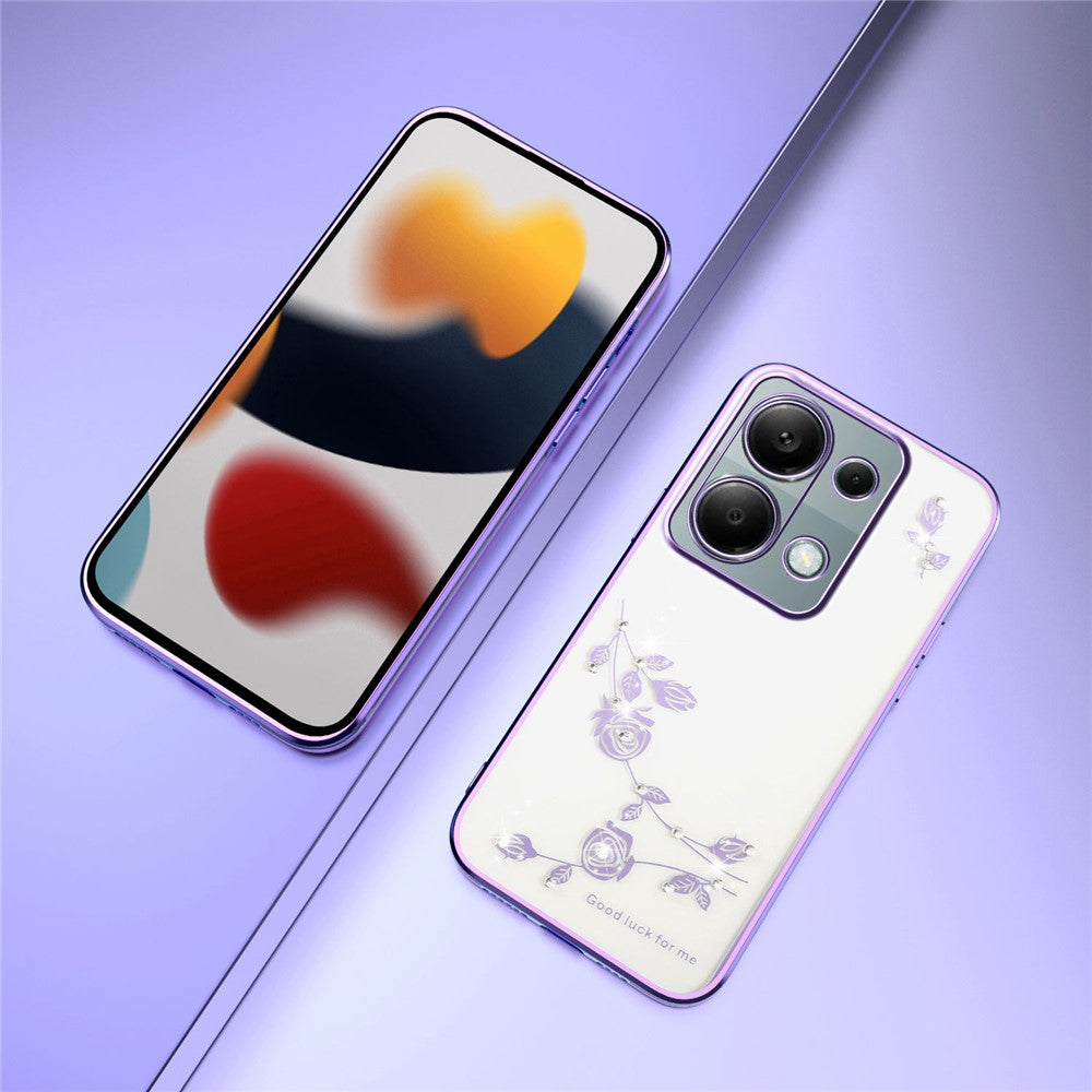 KADEM Phone Case For Xiaomi Redmi Note 13 Pro 4G / Note 14S 4G / Poco M6 Pro 4G , Flower Rhinestone Decor TPU Cover