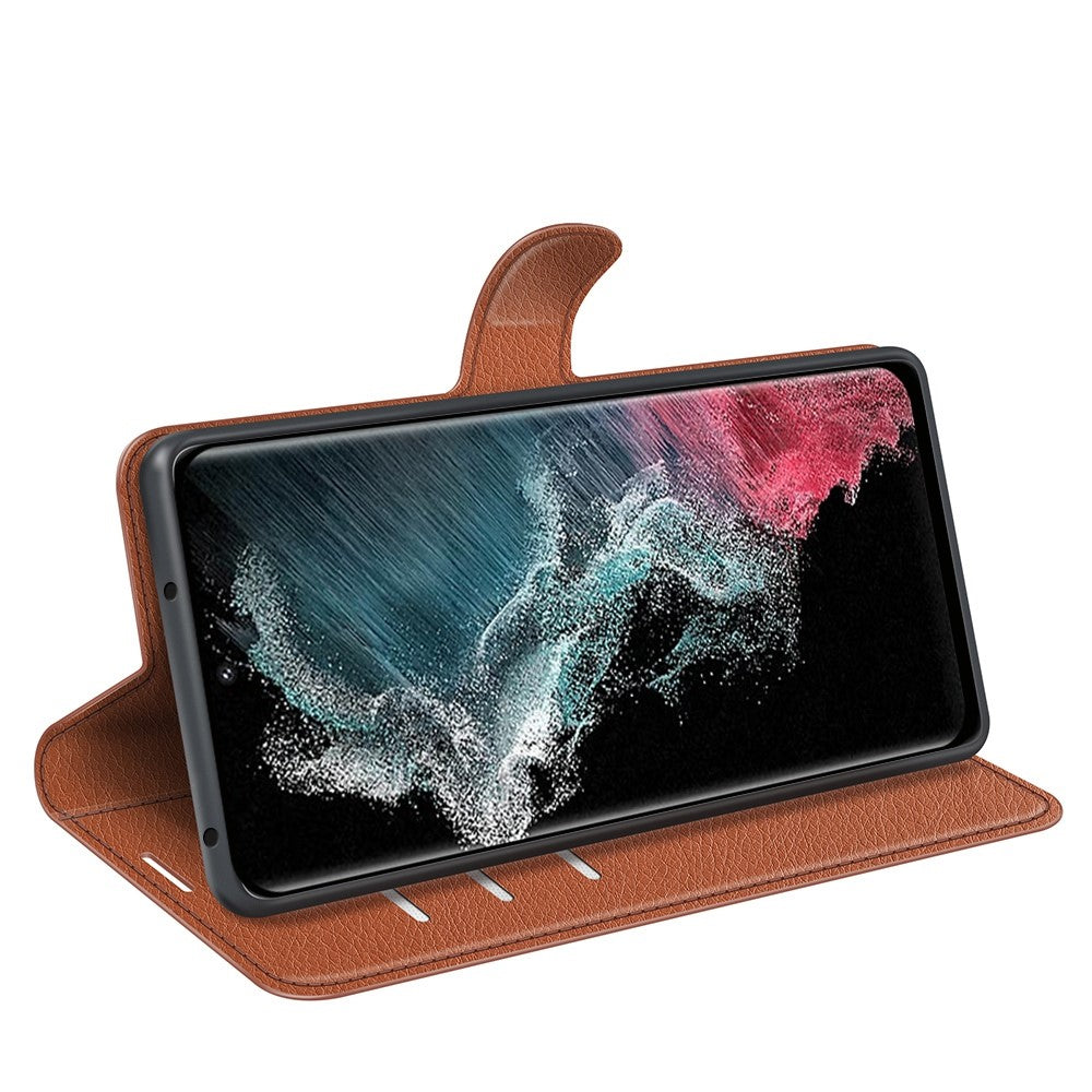 Samsung Galaxy S23 Ultra-mobilcover i PU-læder med litchitekstur, fuld beskyttelse, flipdesign, stativ og tegnebogsfunktion