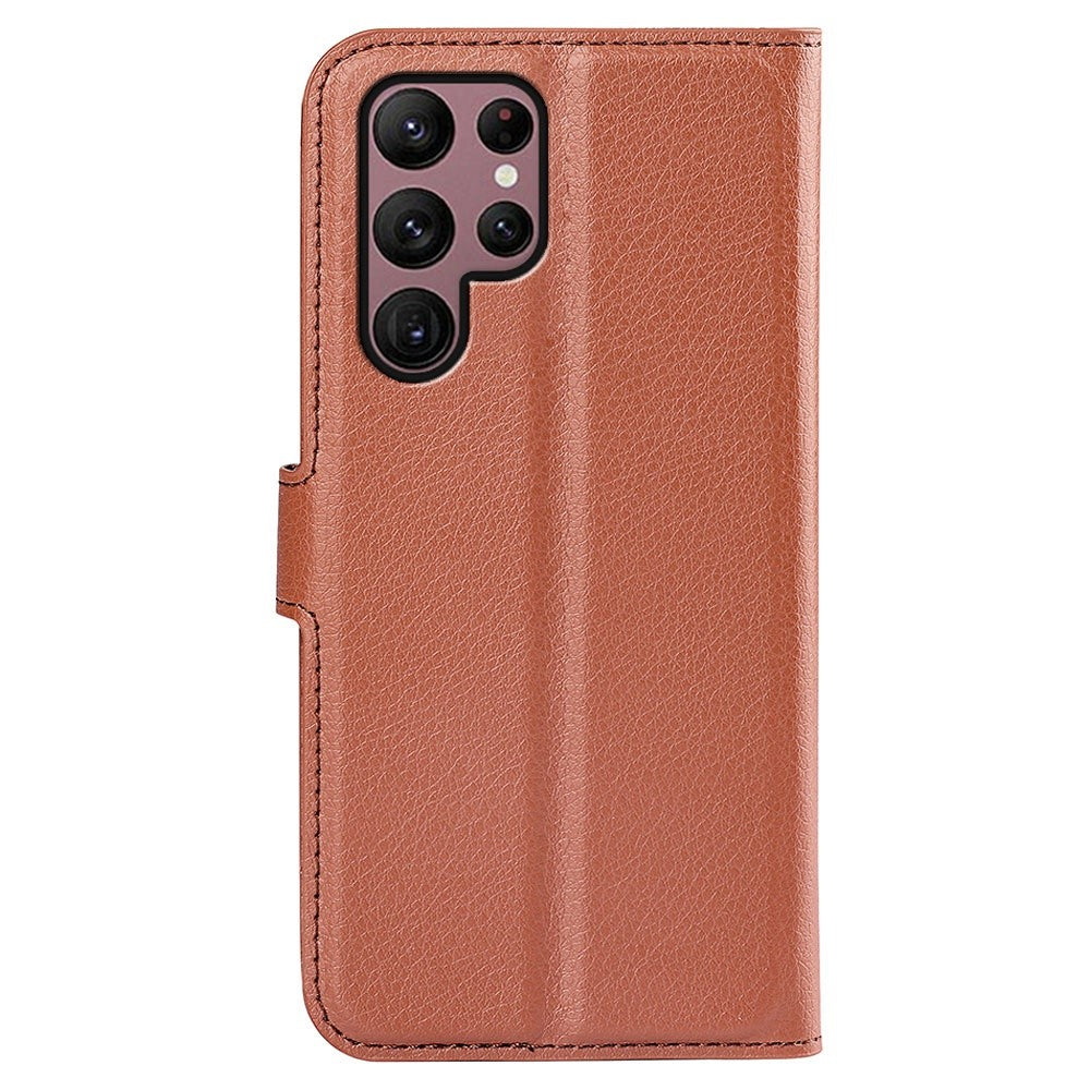 Samsung Galaxy S23 Ultra-mobilcover i PU-læder med litchitekstur, fuld beskyttelse, flipdesign, stativ og tegnebogsfunktion
