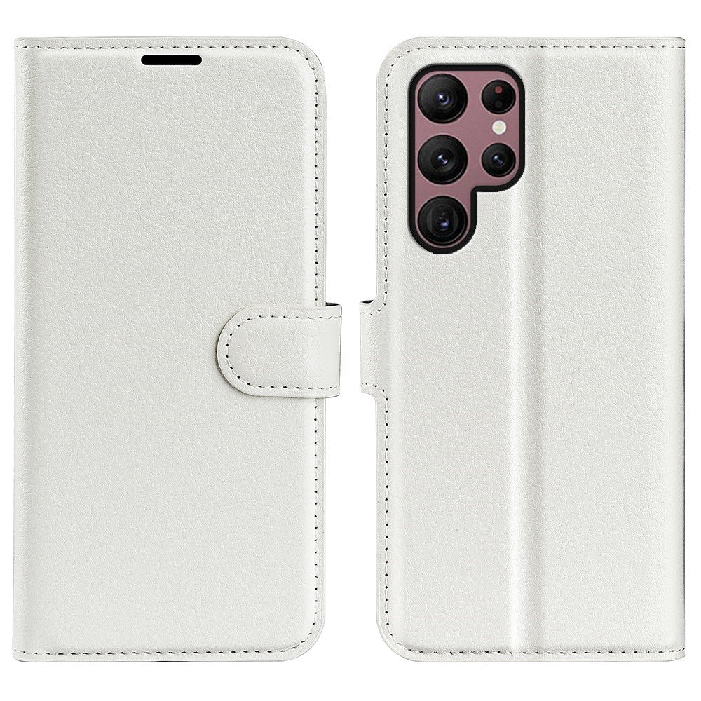 Samsung Galaxy S23 Ultra-mobilcover i PU-læder med litchitekstur, fuld beskyttelse, flipdesign, stativ og tegnebogsfunktion