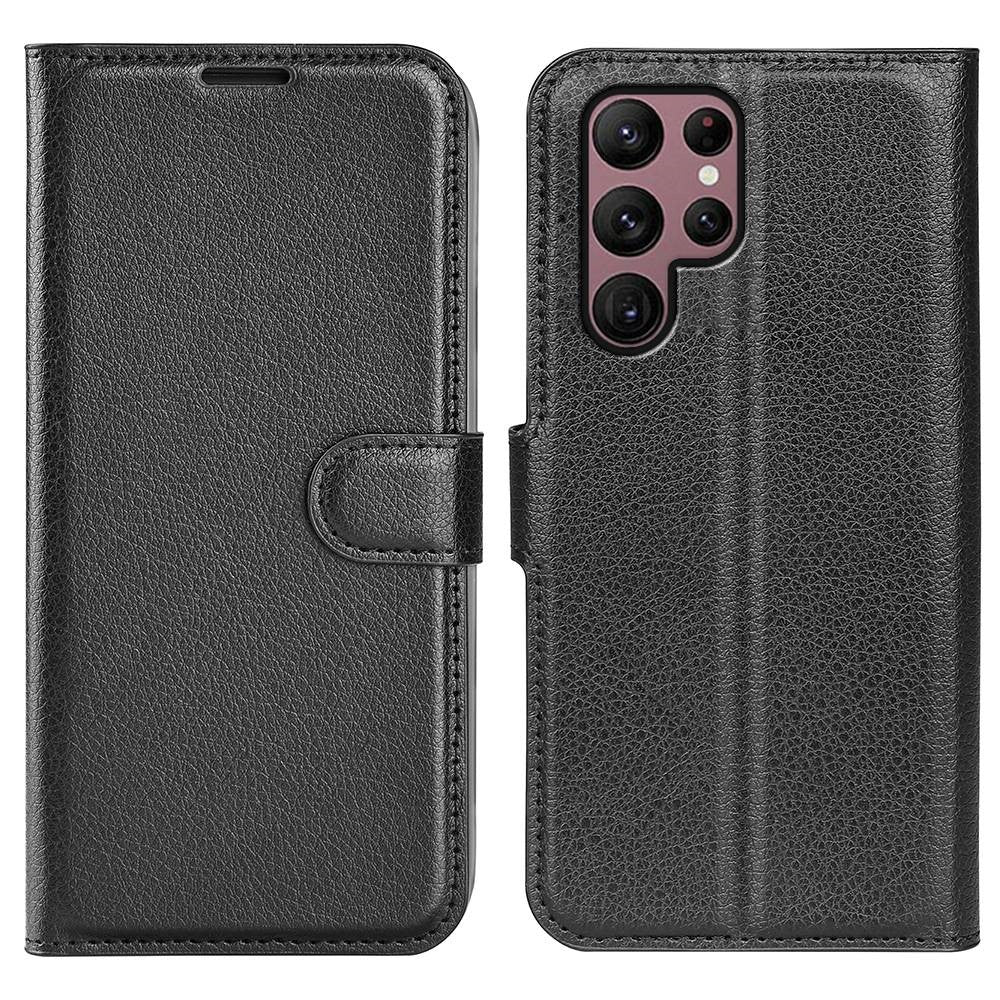 Samsung Galaxy S23 Ultra-mobilcover i PU-læder med litchitekstur, fuld beskyttelse, flipdesign, stativ og tegnebogsfunktion