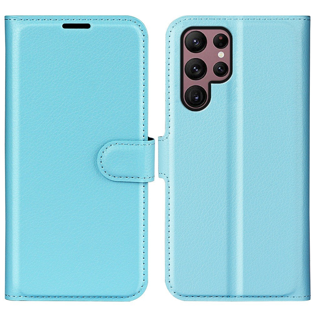 Samsung Galaxy S23 Ultra-mobilcover i PU-læder med litchitekstur, fuld beskyttelse, flipdesign, stativ og tegnebogsfunktion