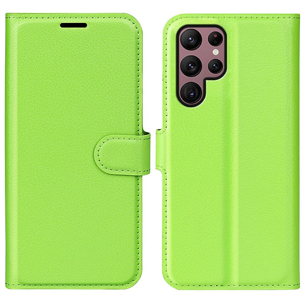 Samsung Galaxy S23 Ultra-mobilcover i PU-læder med litchitekstur, fuld beskyttelse, flipdesign, stativ og tegnebogsfunktion