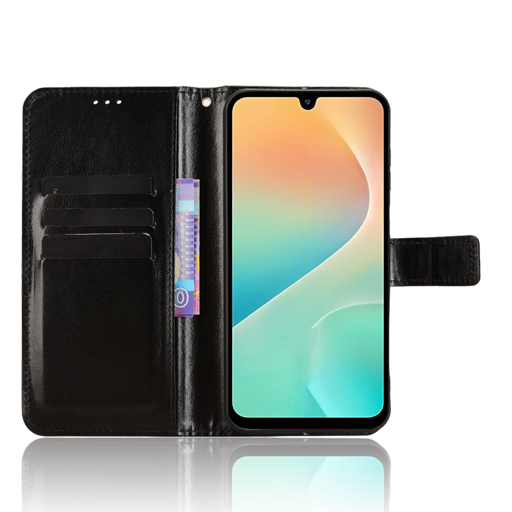 For Samsung Galaxy M36 5G PU Leather Case with Strap Crazy Horse Texture Phone Wallet Cover