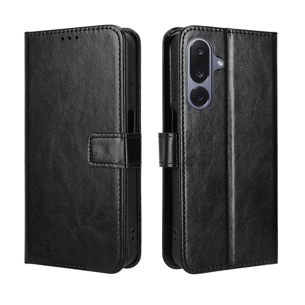 For Samsung Galaxy M36 5G PU Leather Case with Strap Crazy Horse Texture Phone Wallet Cover