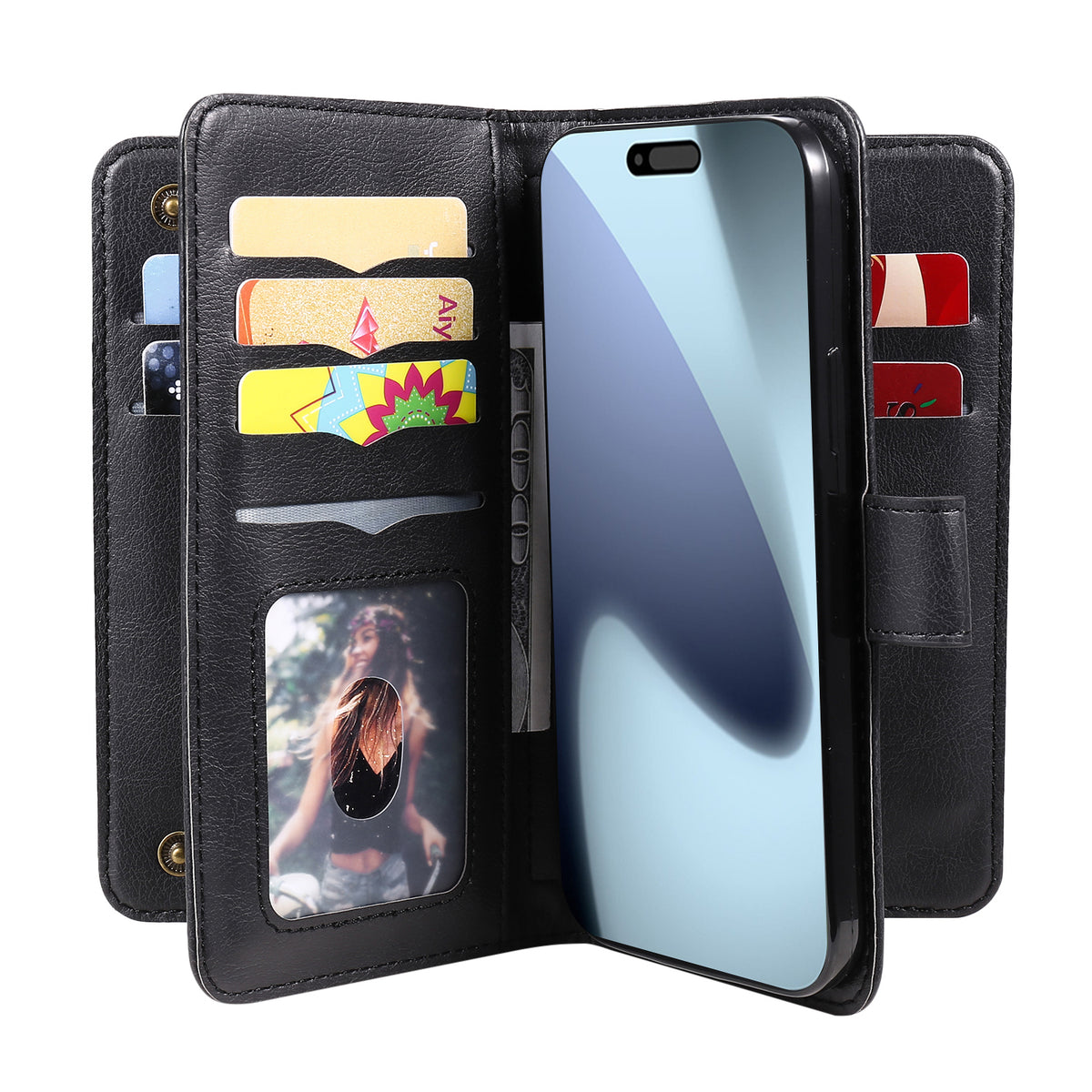 Til iPhone 18 Pro Max / 17 Pro Max Lædercover med 10 Kortlommer Telefoncover Stativ