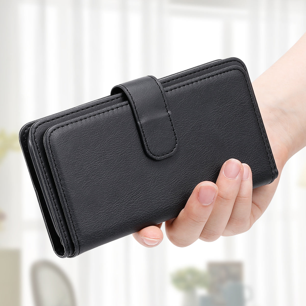 Til iPhone 18 Pro Max / 17 Pro Max Lædercover med 10 Kortlommer Telefoncover Stativ