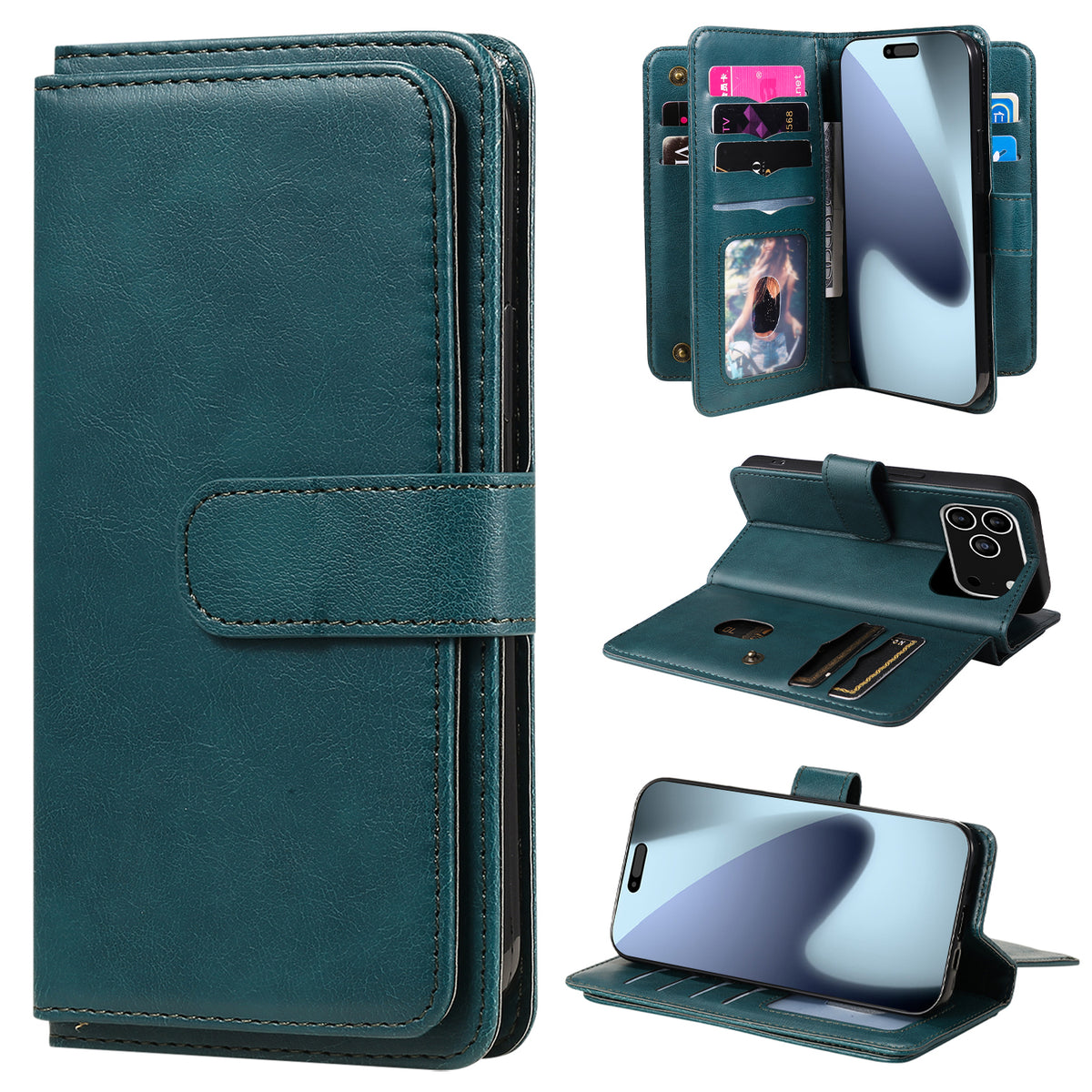 Til iPhone 18 Pro Max / 17 Pro Max Lædercover med 10 Kortlommer Telefoncover Stativ