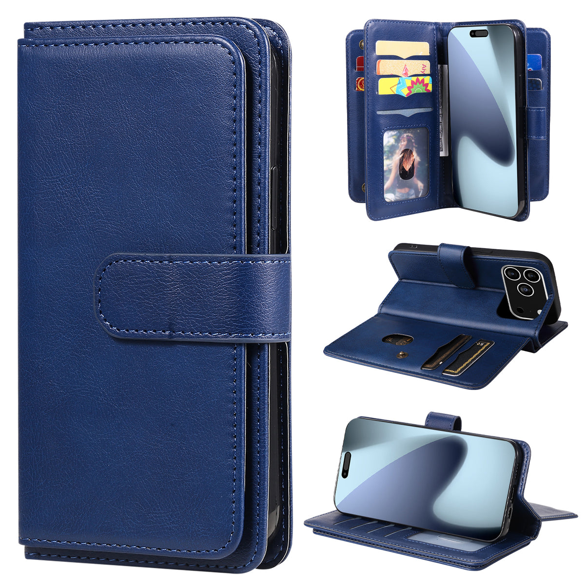Til iPhone 18 Pro Max / 17 Pro Max Lædercover med 10 Kortlommer Telefoncover Stativ
