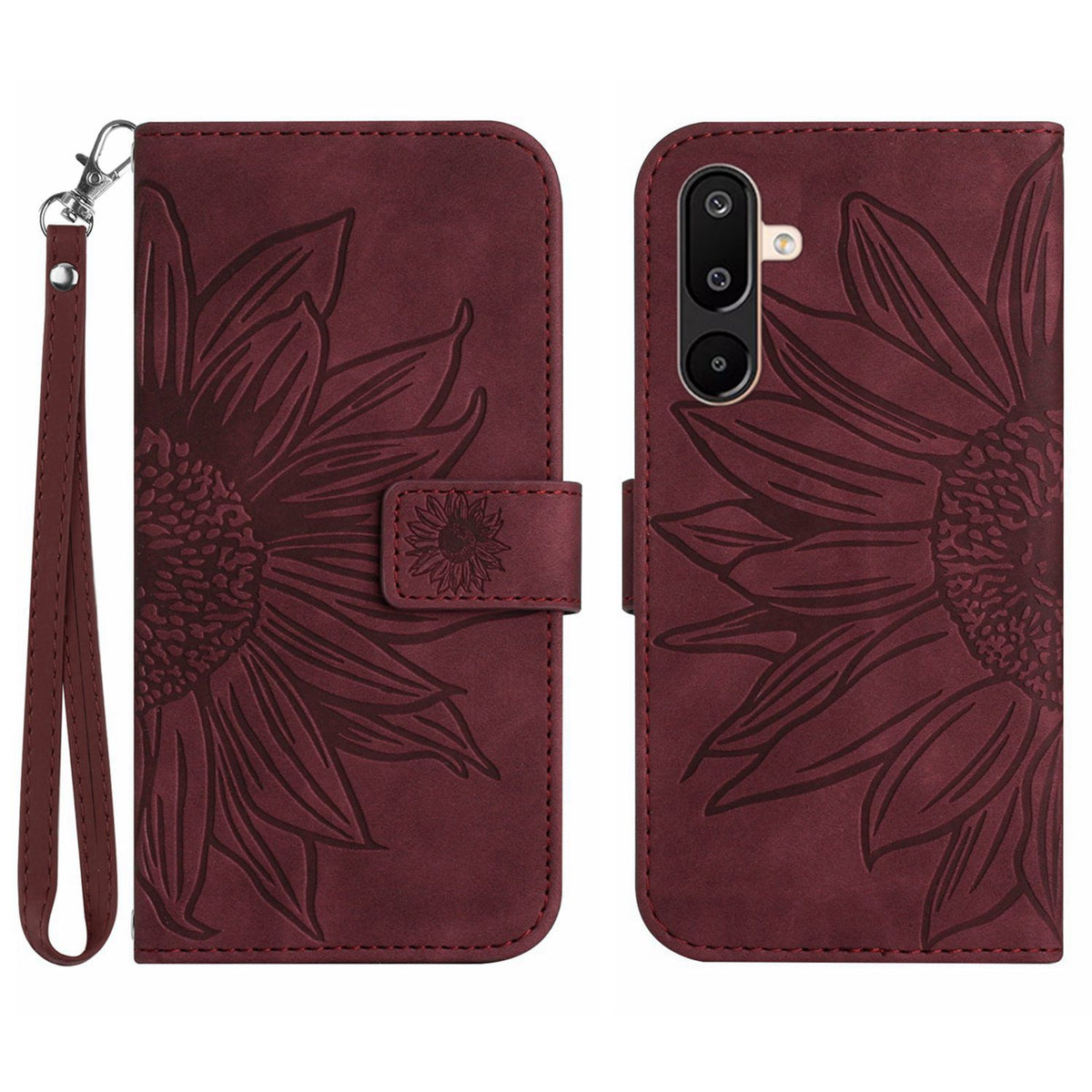 Til Samsung Galaxy M36 5G Etui Solsikkeaftryk Læderpung Telefoncover med Håndrem