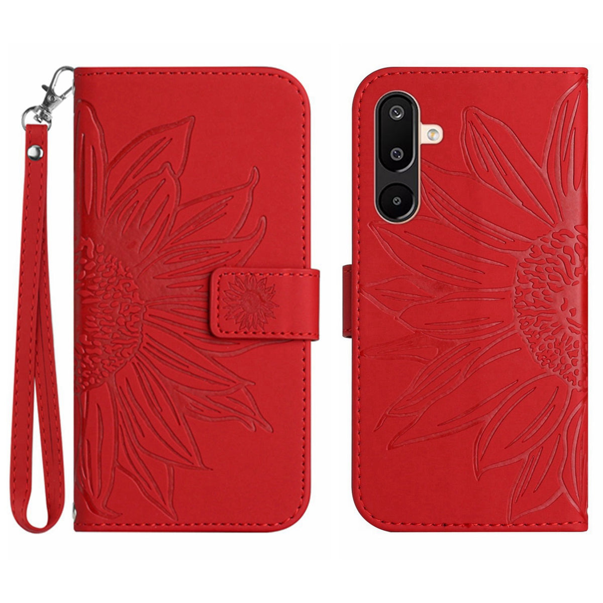 Til Samsung Galaxy M36 5G Etui Solsikkeaftryk Læderpung Telefoncover med Håndrem