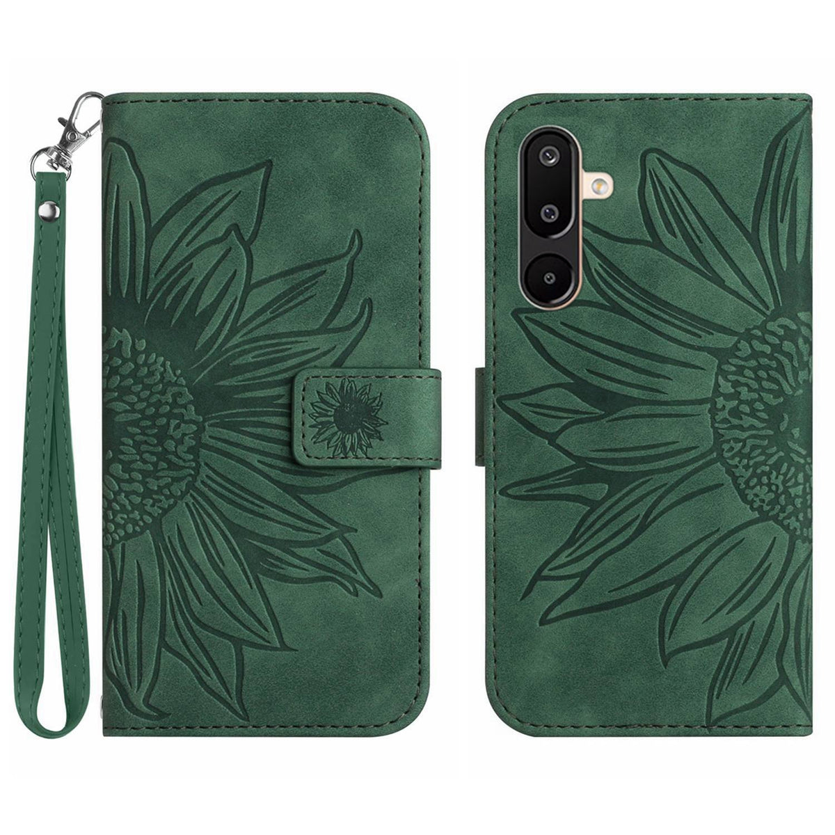 Til Samsung Galaxy M36 5G Etui Solsikkeaftryk Læderpung Telefoncover med Håndrem