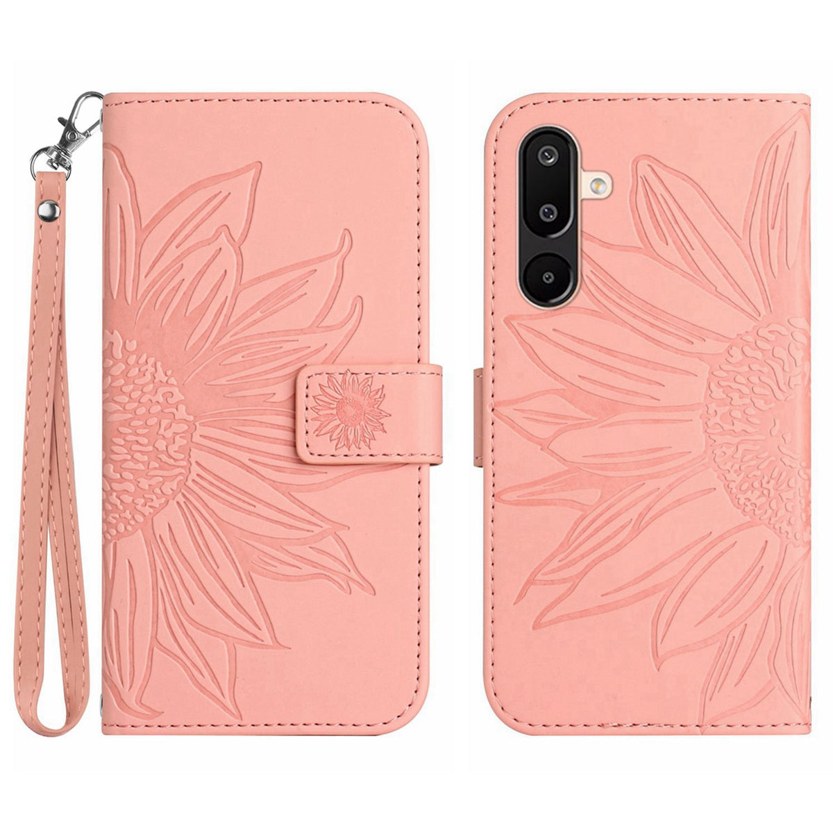 Til Samsung Galaxy M36 5G Etui Solsikkeaftryk Læderpung Telefoncover med Håndrem
