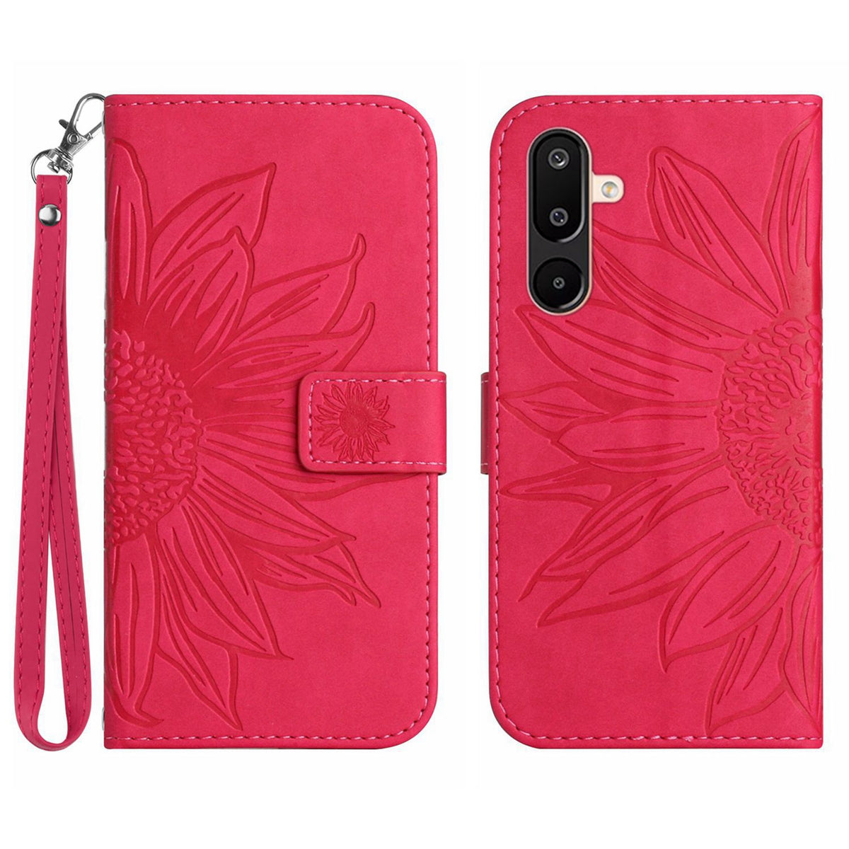 Til Samsung Galaxy M36 5G Etui Solsikkeaftryk Læderpung Telefoncover med Håndrem