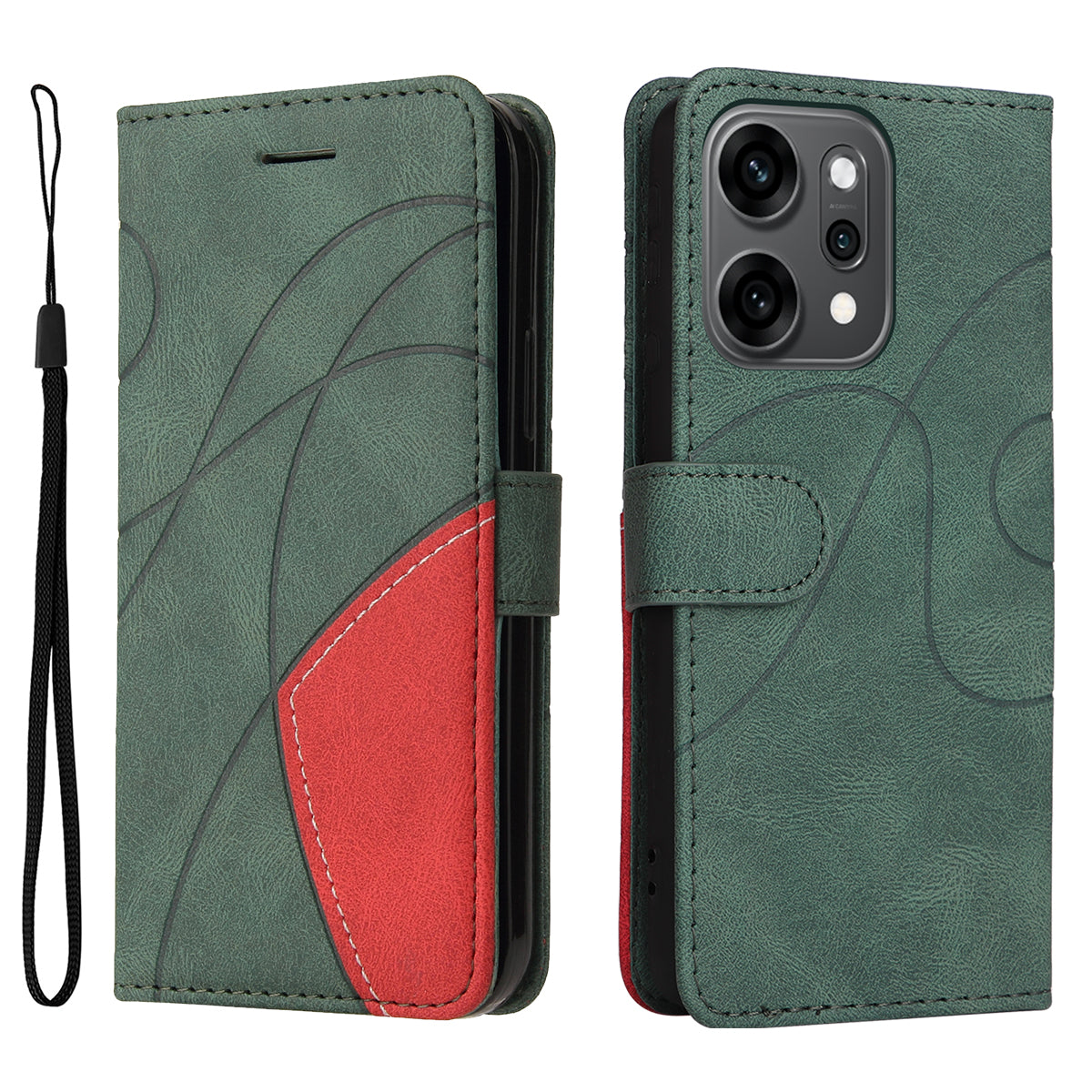 Oppo Reno14 Pro 5G (Kina) / Oppo Reno14 Pro 5G (Global) Läderfodral för mobil, stativ, plånbok med tvåfärgad skarvningsdesign