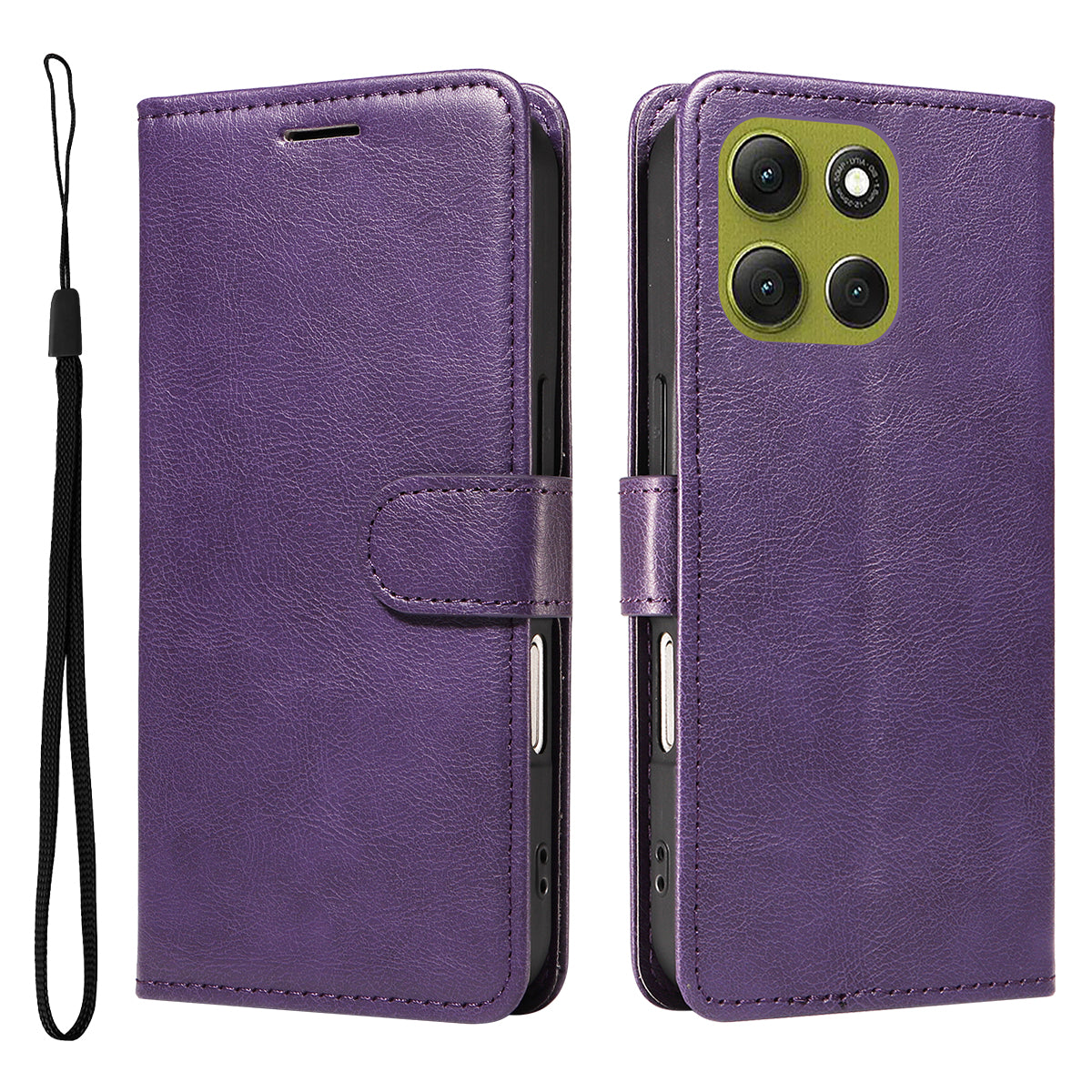 For Motorola Moto G86 5G / G86 Power 5G Leather Wallet Case with Strap Solid Color Phone Stand Cover