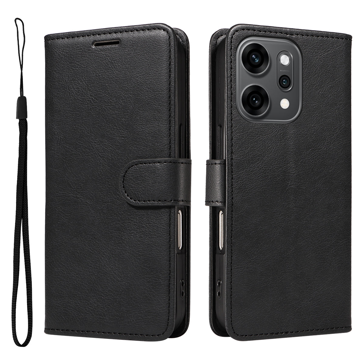 For Oppo Reno14 Pro 5G (China) / Oppo Reno14 Pro 5G (Global) Leather Wallet Case with Strap Solid Color Phone Stand Cover