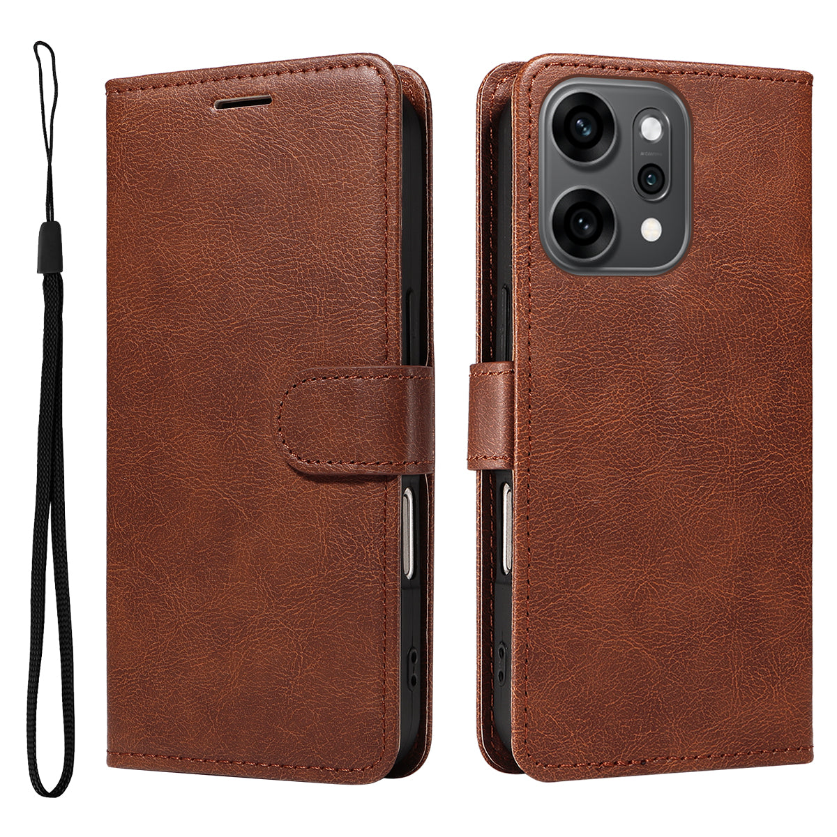 For Oppo Reno14 Pro 5G (China) / Oppo Reno14 Pro 5G (Global) Leather Wallet Case with Strap Solid Color Phone Stand Cover