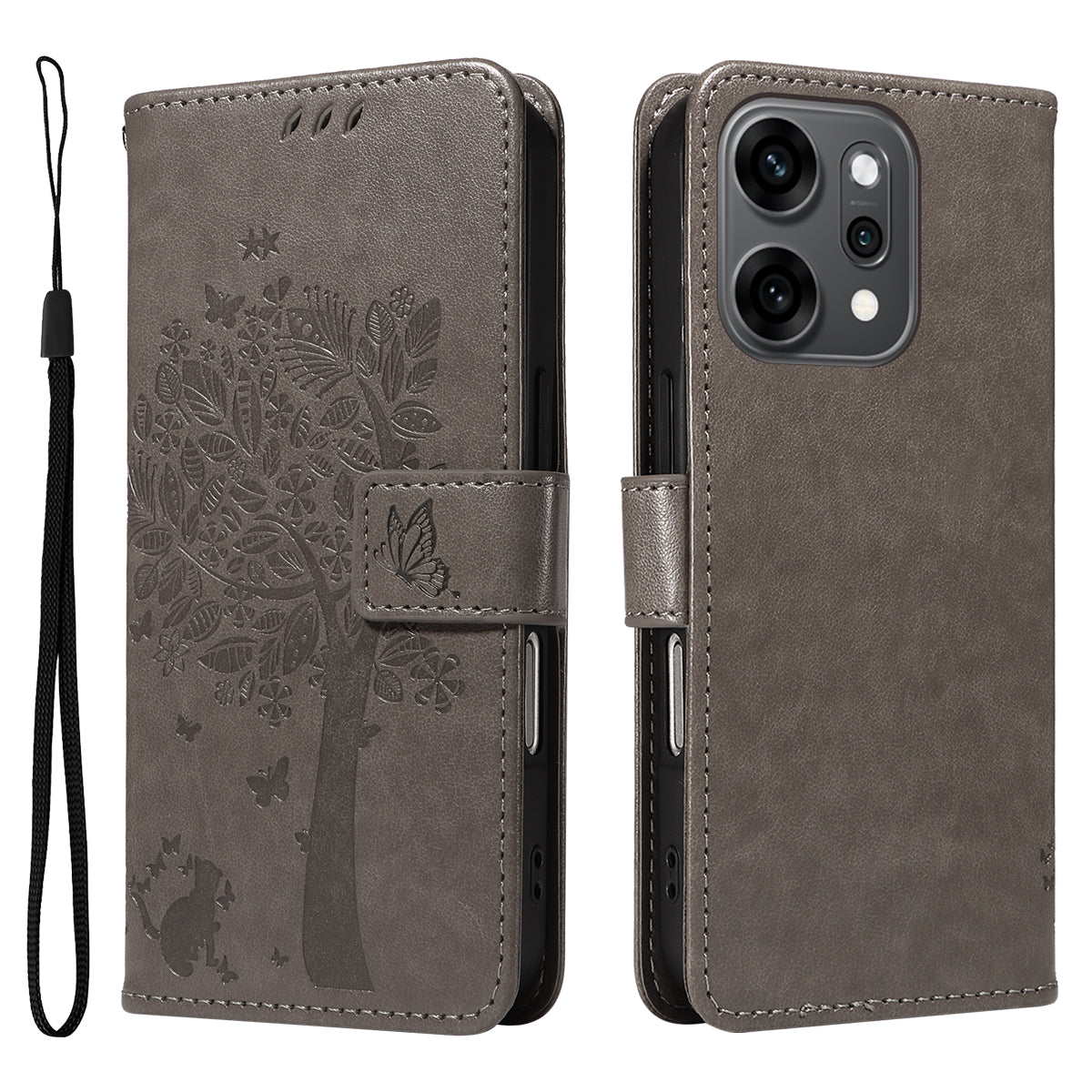 For Oppo Reno14 Pro 5G (China) / Oppo Reno14 Pro 5G (Global) Phone Case with Stand Cat Tree Pattern Leather Wallet Mobile Cover