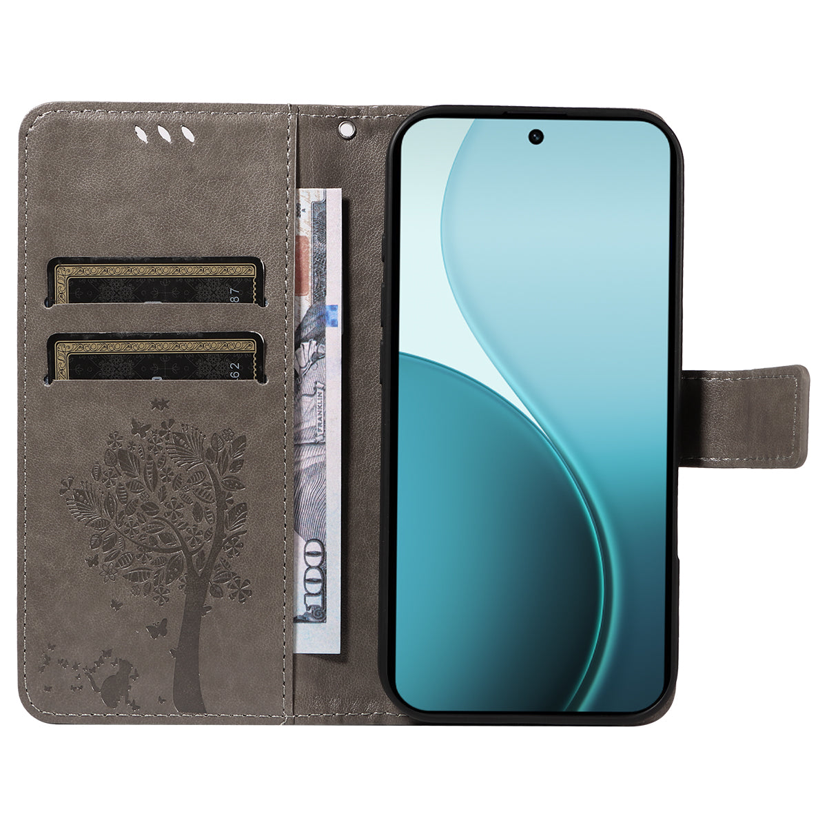 For Oppo Reno14 Pro 5G (China) / Oppo Reno14 Pro 5G (Global) Phone Case with Stand Cat Tree Pattern Leather Wallet Mobile Cover