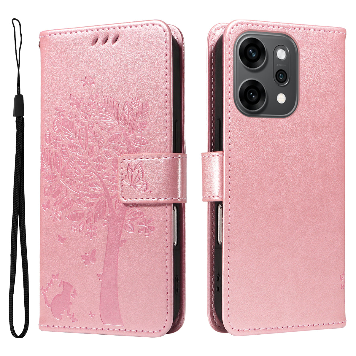For Oppo Reno14 Pro 5G (China) / Oppo Reno14 Pro 5G (Global) Phone Case with Stand Cat Tree Pattern Leather Wallet Mobile Cover