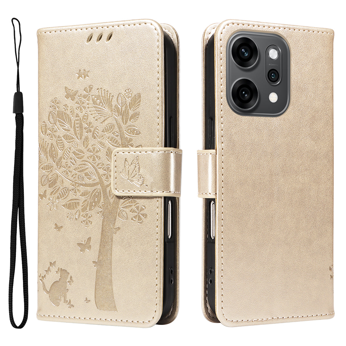 For Oppo Reno14 Pro 5G (China) / Oppo Reno14 Pro 5G (Global) Phone Case with Stand Cat Tree Pattern Leather Wallet Mobile Cover