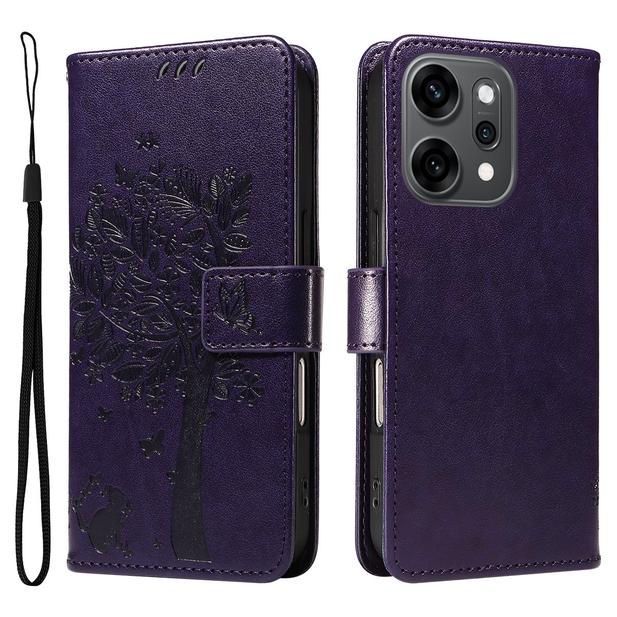 For Oppo Reno14 Pro 5G (China) / Oppo Reno14 Pro 5G (Global) Phone Case with Stand Cat Tree Pattern Leather Wallet Mobile Cover