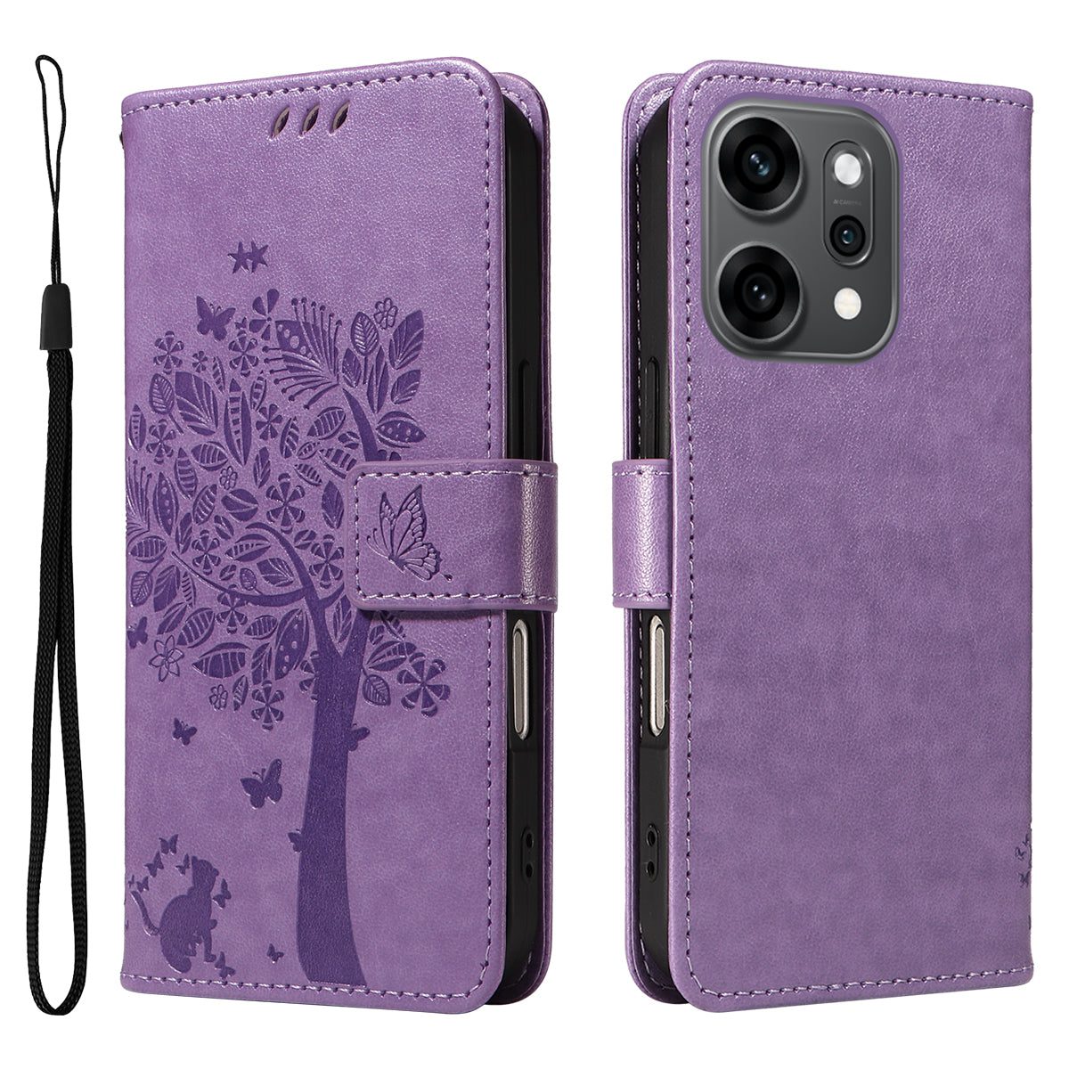 For Oppo Reno14 Pro 5G (China) / Oppo Reno14 Pro 5G (Global) Phone Case with Stand Cat Tree Pattern Leather Wallet Mobile Cover