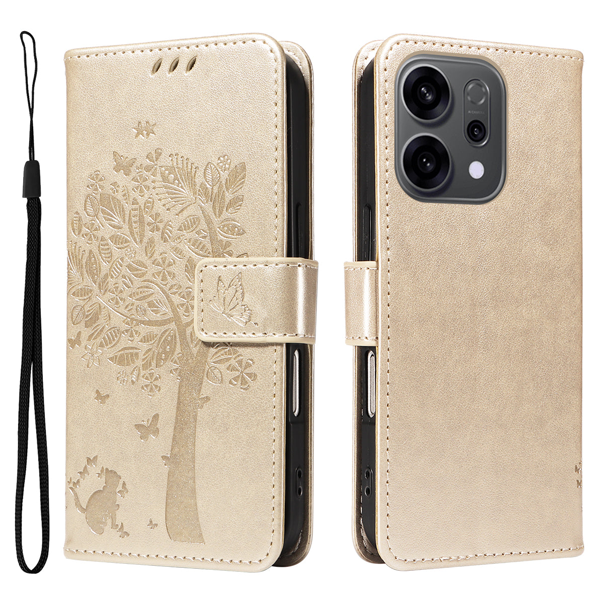 For Oppo Reno14 5G (China) / Oppo Reno14 F 5G / Oppo Reno14 5G (Global) Phone Case with Stand Cat Tree Pattern Leather Wallet Mobile Cover