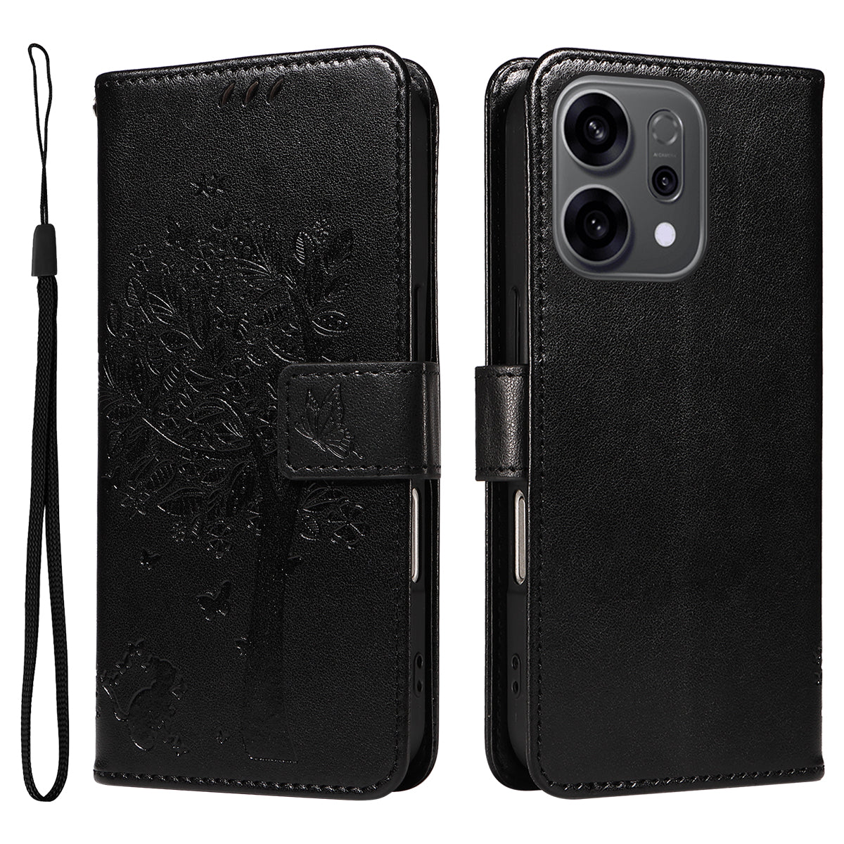 For Oppo Reno14 5G (China) / Oppo Reno14 F 5G / Oppo Reno14 5G (Global) Phone Case with Stand Cat Tree Pattern Leather Wallet Mobile Cover