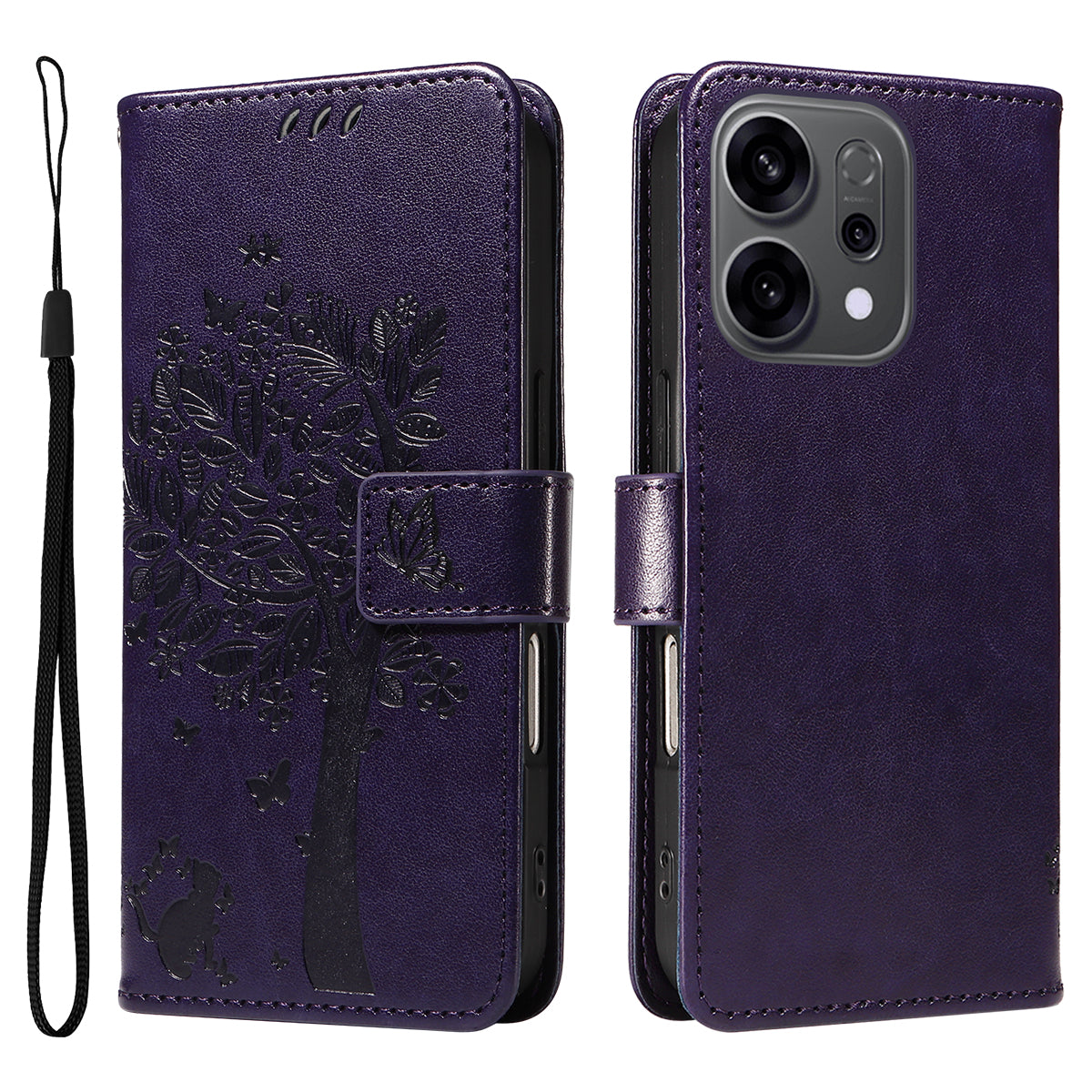 For Oppo Reno14 5G (China) / Oppo Reno14 F 5G / Oppo Reno14 5G (Global) Phone Case with Stand Cat Tree Pattern Leather Wallet Mobile Cover