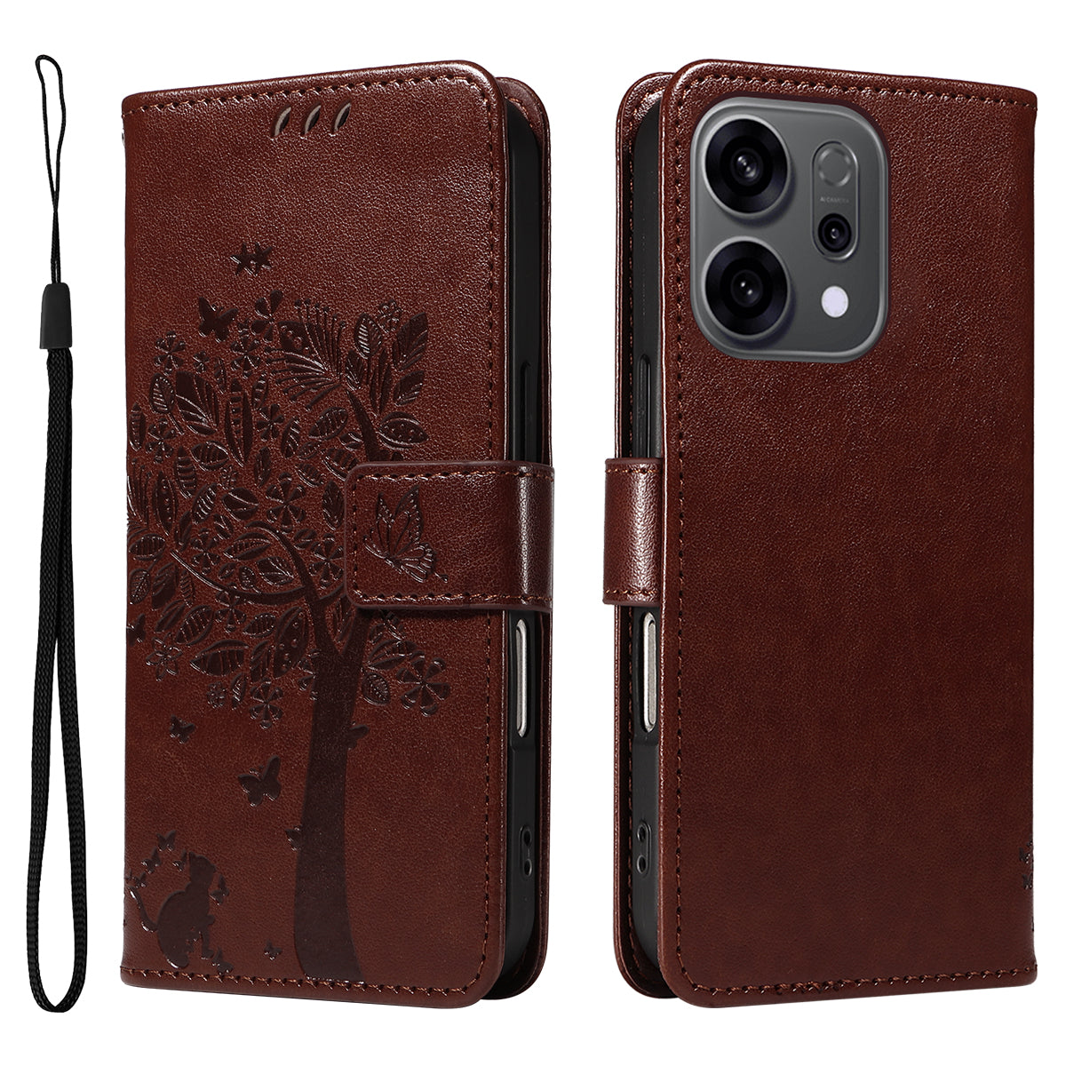 For Oppo Reno14 5G (China) / Oppo Reno14 F 5G / Oppo Reno14 5G (Global) Phone Case with Stand Cat Tree Pattern Leather Wallet Mobile Cover