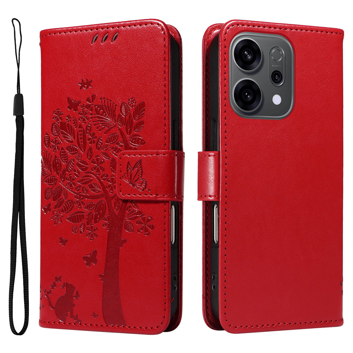 For Oppo Reno14 5G (China) / Oppo Reno14 F 5G / Oppo Reno14 5G (Global) Phone Case with Stand Cat Tree Pattern Leather Wallet Mobile Cover
