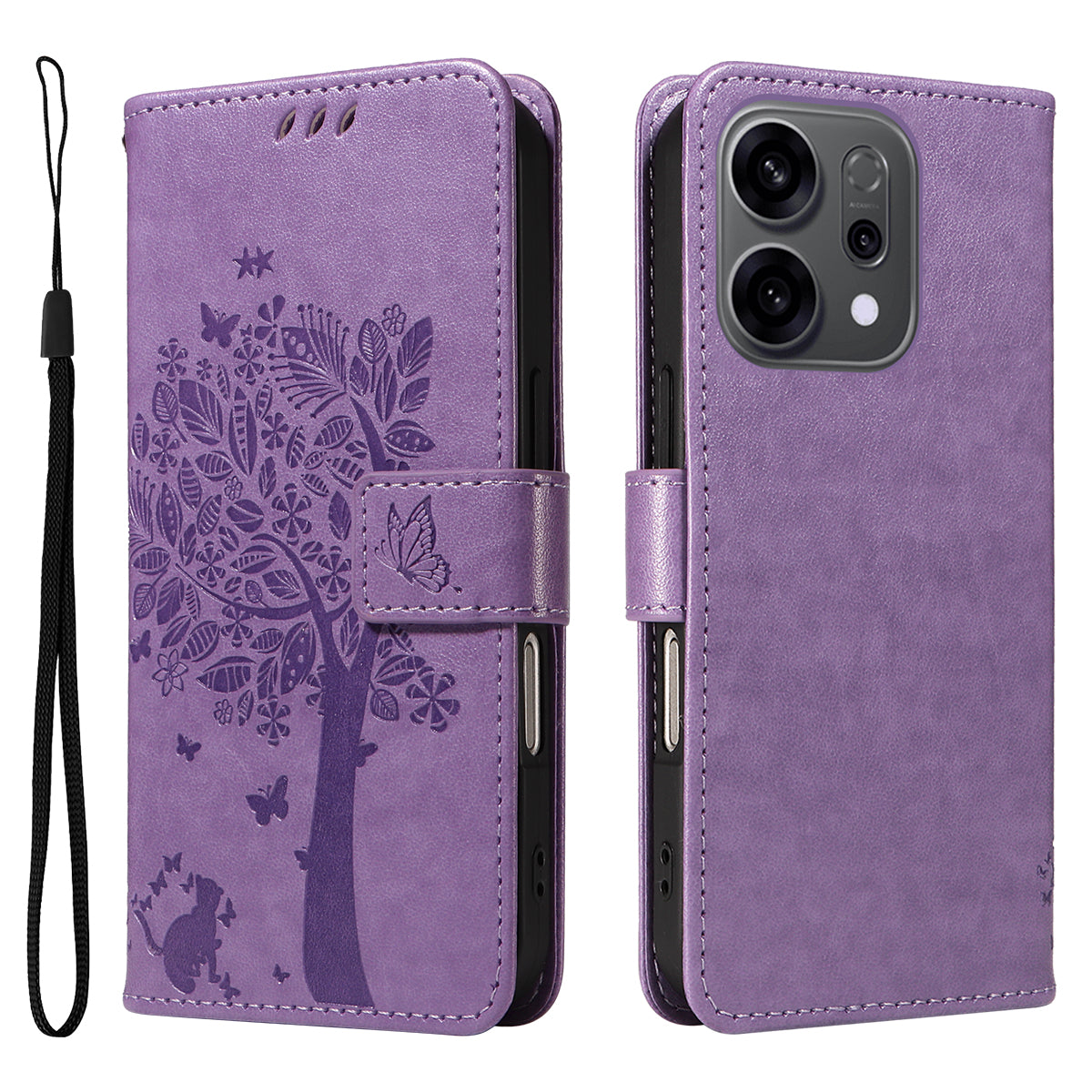 For Oppo Reno14 5G (China) / Oppo Reno14 F 5G / Oppo Reno14 5G (Global) Phone Case with Stand Cat Tree Pattern Leather Wallet Mobile Cover