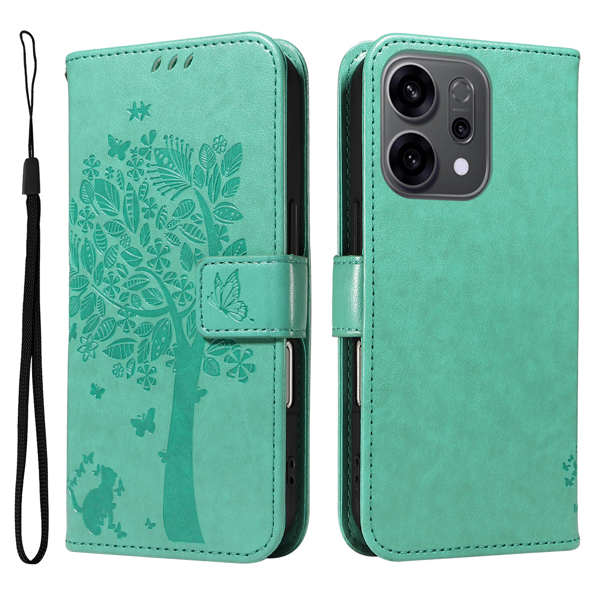 For Oppo Reno14 5G (China) / Oppo Reno14 F 5G / Oppo Reno14 5G (Global) Phone Case with Stand Cat Tree Pattern Leather Wallet Mobile Cover