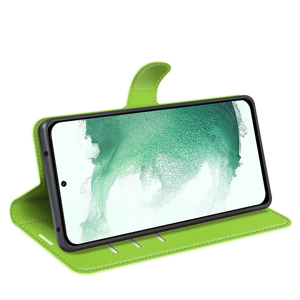 Samsung Galaxy S23+ Fullt Skyddande Fodral Flip Stativ Plånbok Reptålig Litchi Textur PU Läder mobilskal