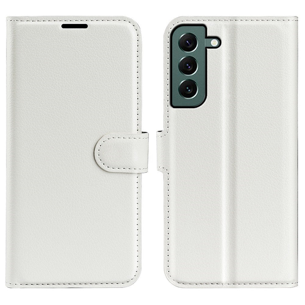 Samsung Galaxy S23+ Fullt Skyddande Fodral Flip Stativ Plånbok Reptålig Litchi Textur PU Läder mobilskal