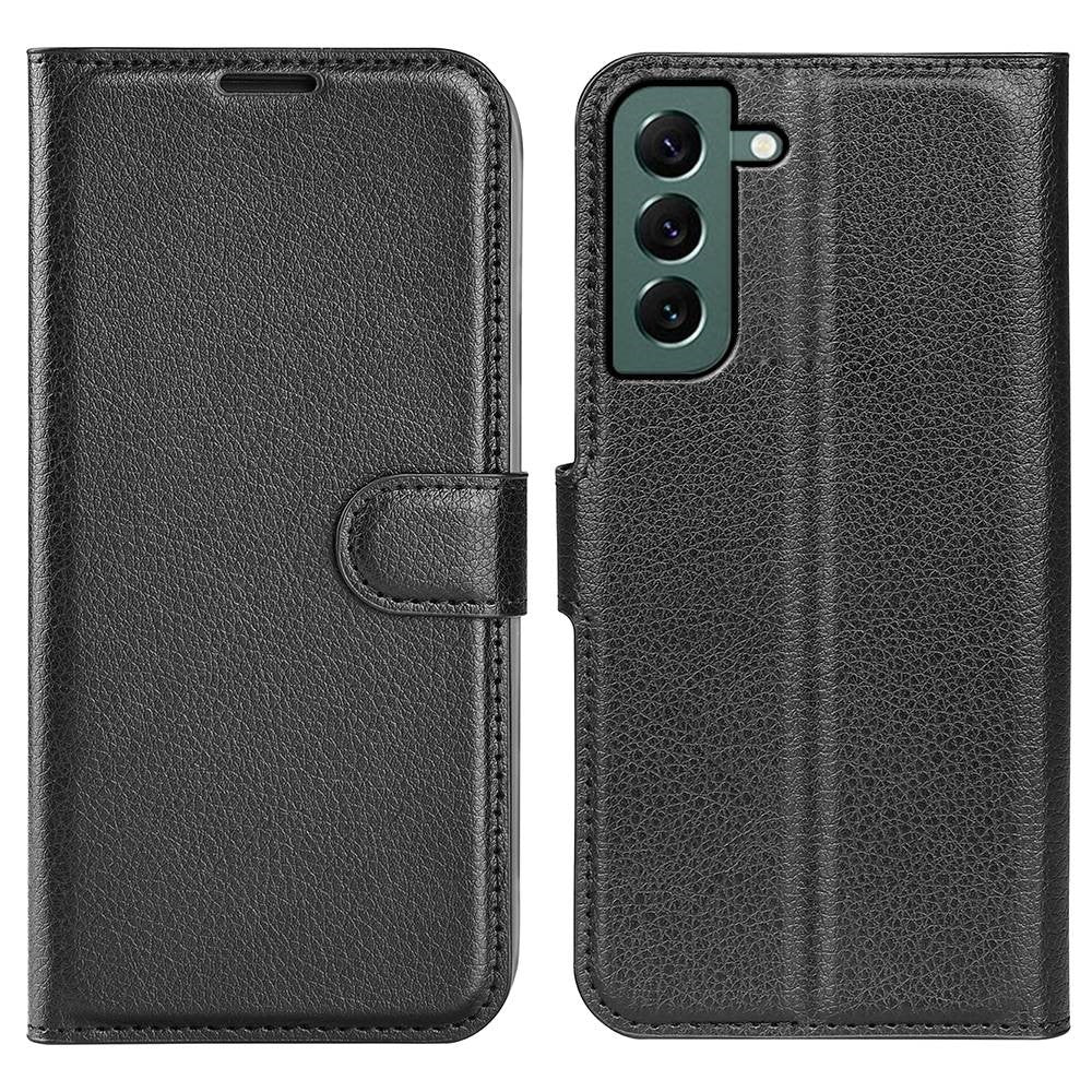 Samsung Galaxy S23+ Fullt Skyddande Fodral Flip Stativ Plånbok Reptålig Litchi Textur PU Läder mobilskal
