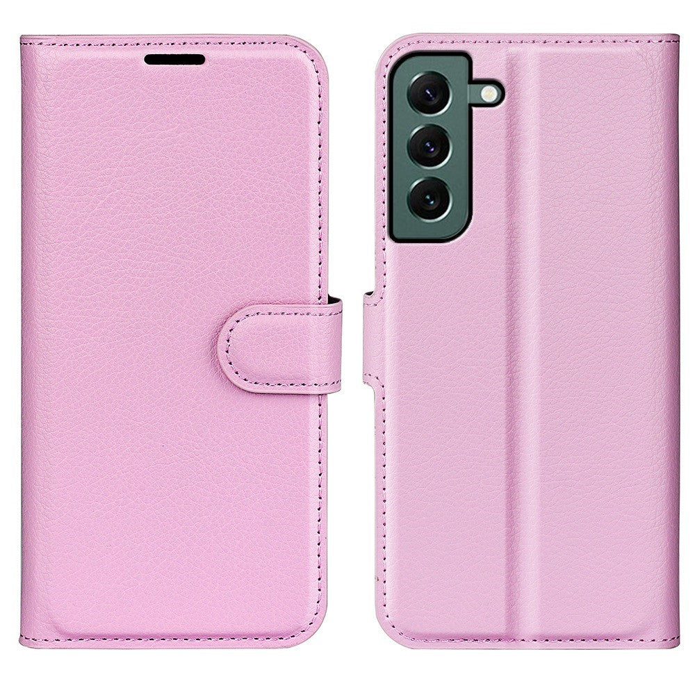 Samsung Galaxy S23+ Fullt Skyddande Fodral Flip Stativ Plånbok Reptålig Litchi Textur PU Läder mobilskal